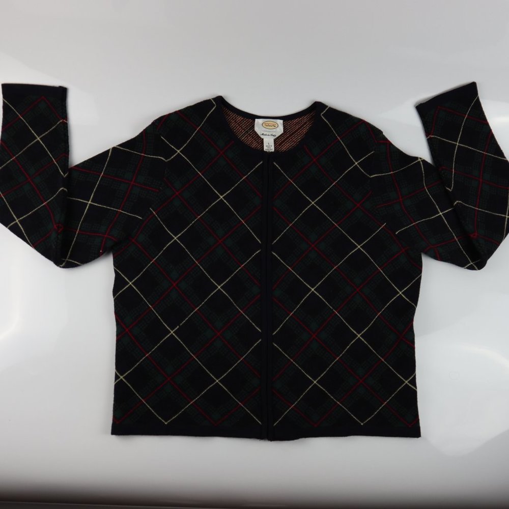 Talbots Women's Argyle Pattern Full Zip Sweater L… - image 2